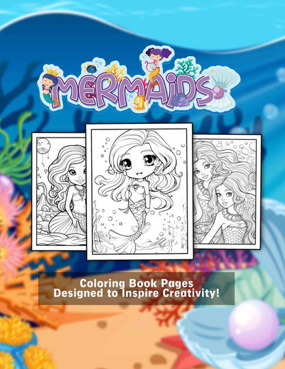 Anime Mermaid 30 Pages Printable Coloring Book