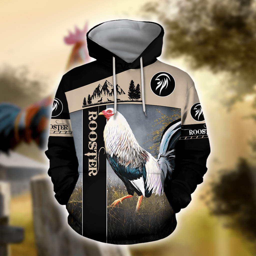 Animal Gifts Rooster Gifts White Rooster Farmer Black Unisex Hoodie