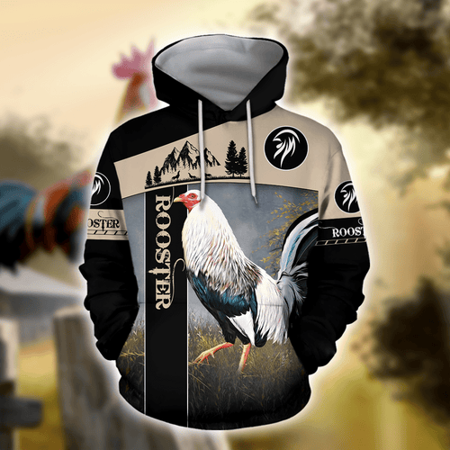 Premium White Rooster Farmer All Over Print Unisex Hoodie