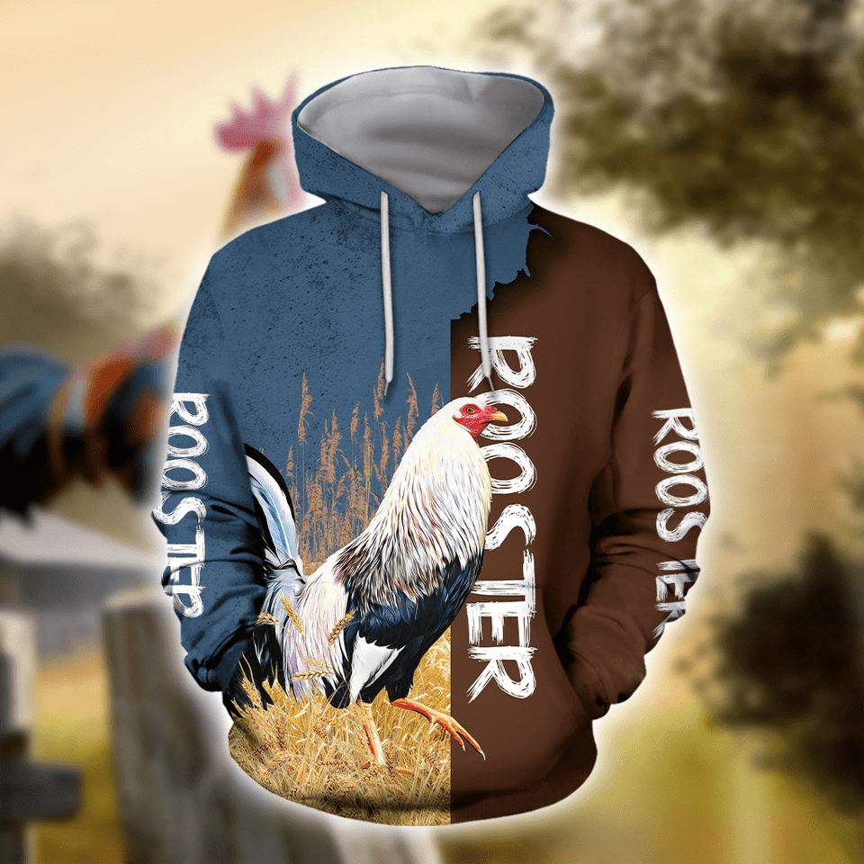Animal Gifts Rooster Gifts White Rooster Blue Brown Unisex Hoodie