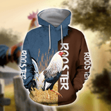 Animal Gifts Rooster Gifts White Rooster Blue Brown Unisex Hoodie