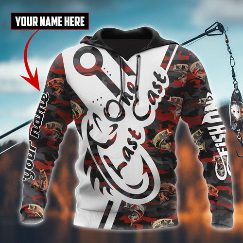 Fishing Gifts One Last Cast Red Camo Fishing Design Personalized Unisex Hoodie