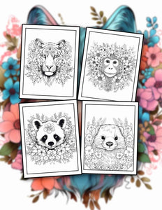 Floral Animals 30 Pages Printable Coloring Book