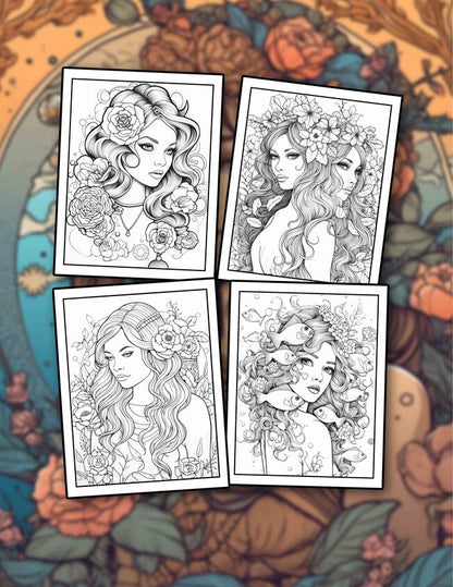 Zodiac Girls 30 Pages Printable Coloring Book