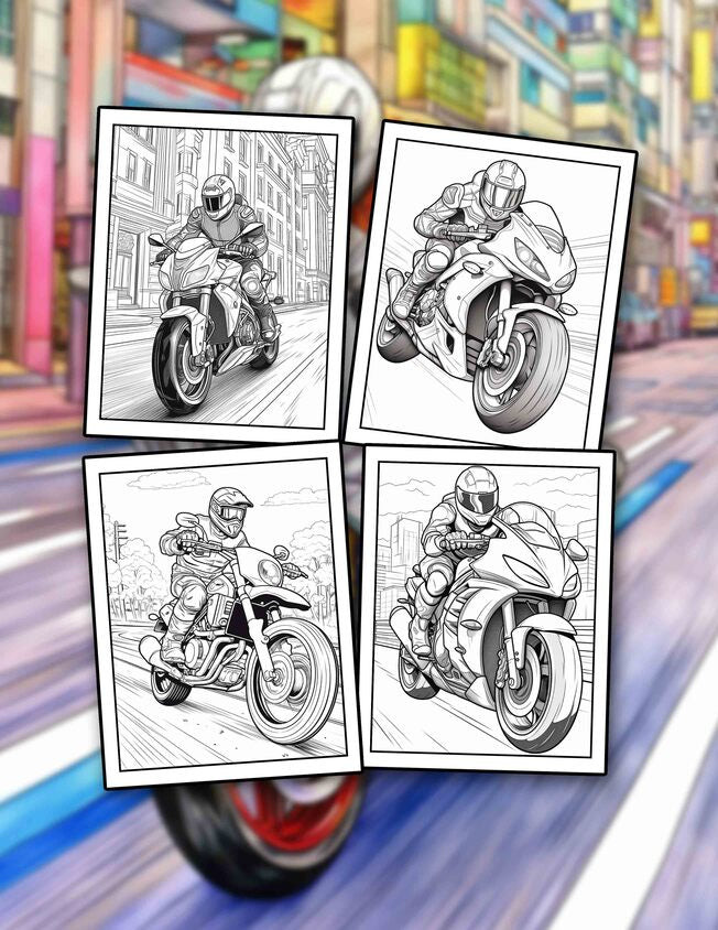 Racing Motorcycle 30 Pages Printable Coloring Book