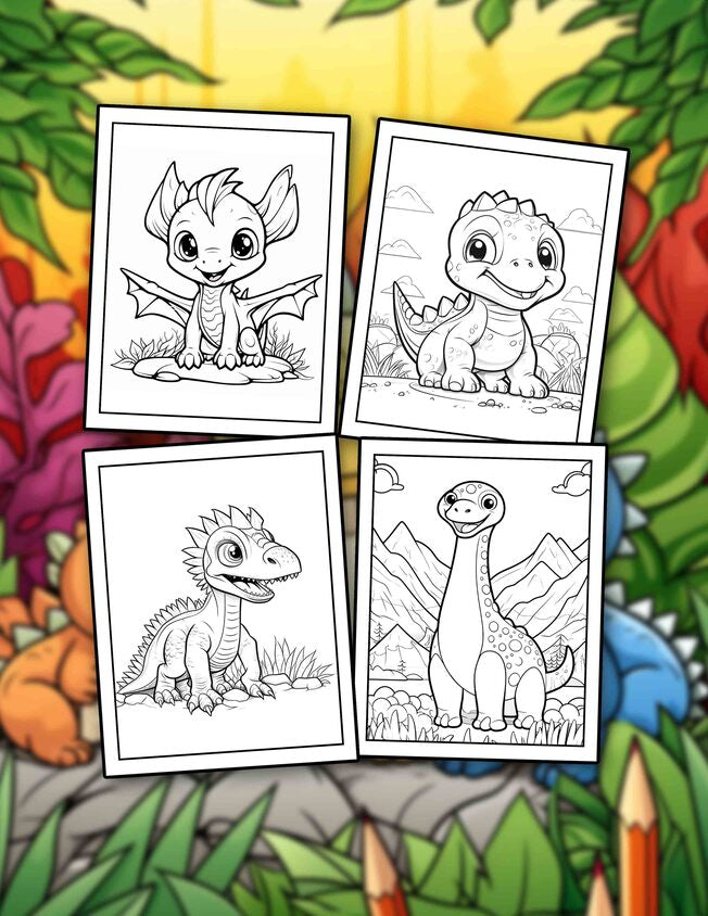Kawaii Dinosaur Creatures For Kids 30 Pages Printable Coloring Book