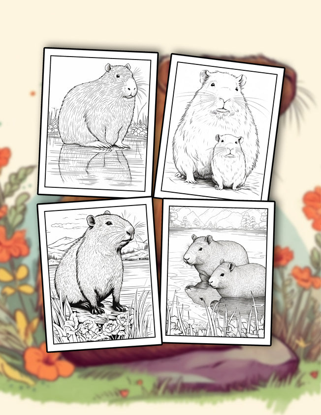 Capybara 30 Pages Printable Coloring Book