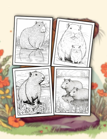 Capybara 30 Pages Printable Coloring Book