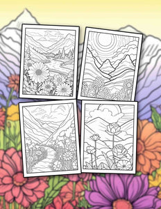 Flower In The Mountain 30 Pages Printable Coloring Book