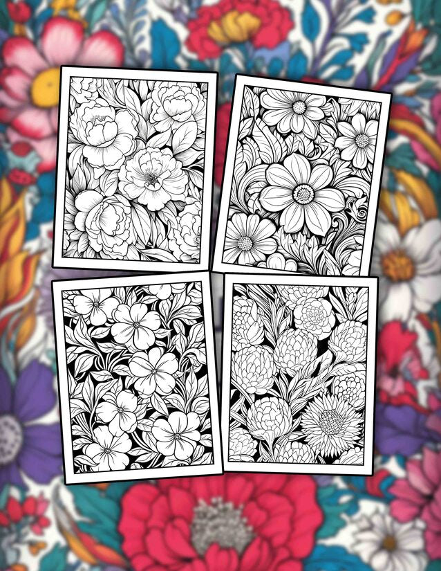 Floral Pattern 30 Pages Printable Coloring Book