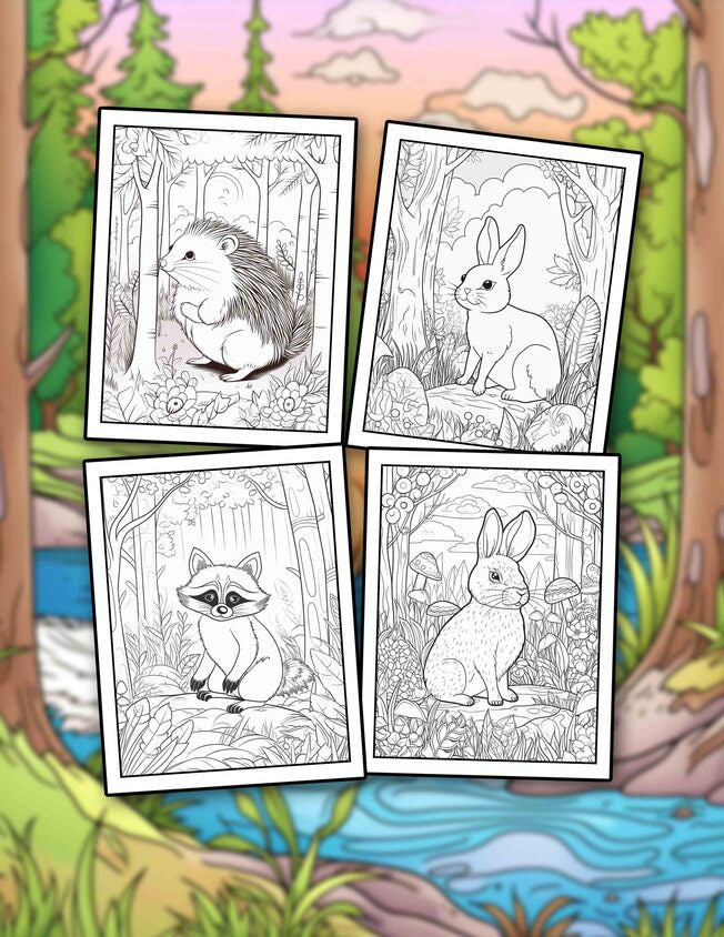 Animals In Woodland 30 Pages Printable Coloring Book