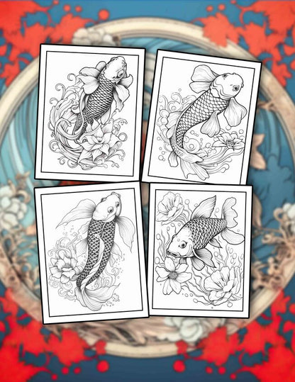 Koi Fish 30 Pages Printable Coloring Book