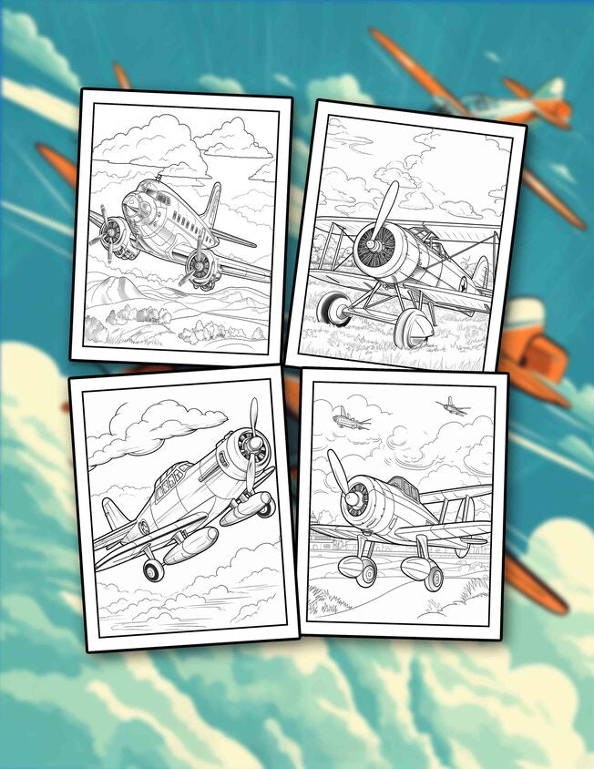 Retro Airplanes 30 Pages Printable Coloring Book