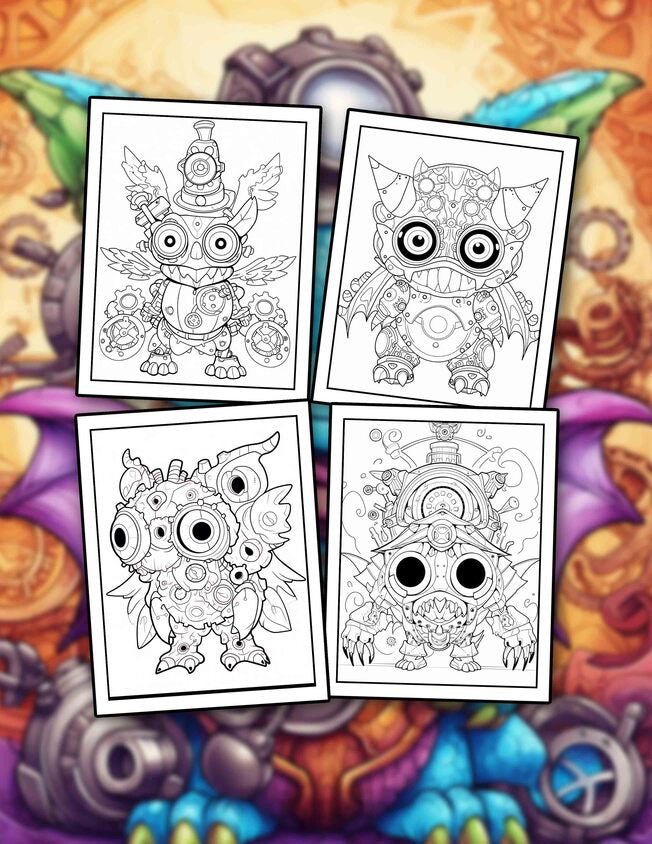 Adorable Steampunk Monster 30 Pages Printable Coloring Book