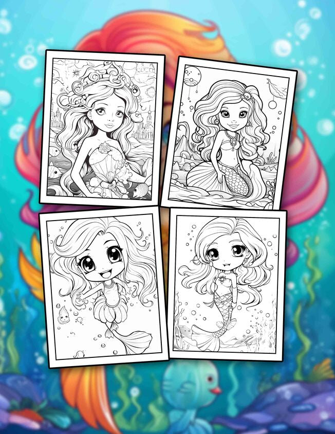 Anime Mermaid 30 Pages Printable Coloring Book