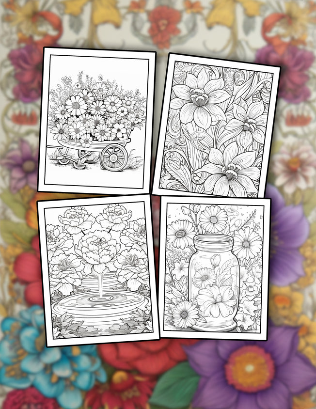 Enchanted Flowers 25 Pages Printable Coloring Book