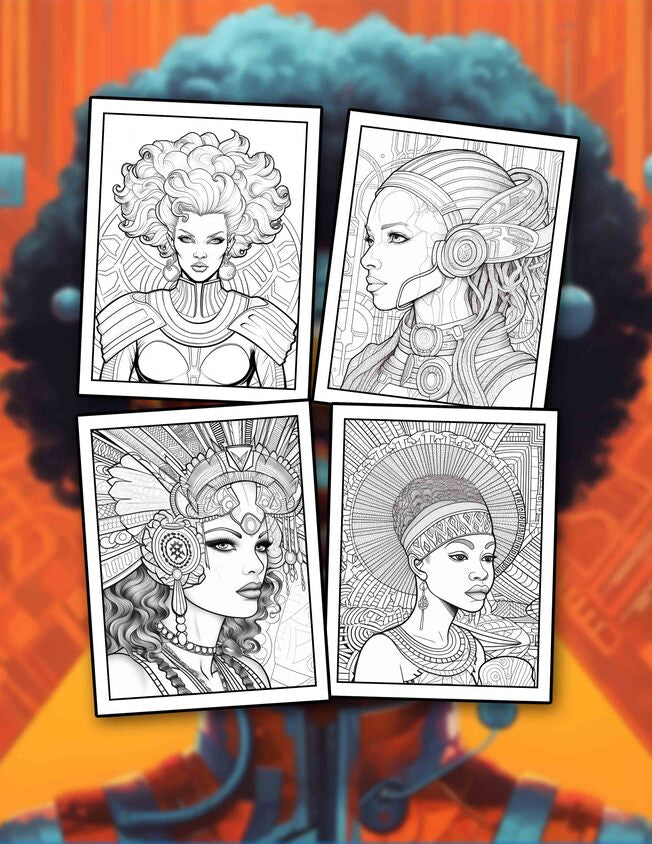 Afrofuturism Women Printable Coloring Book