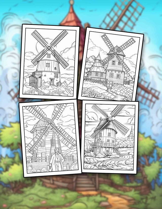 Windmill 30 Pages Printable Coloring Book