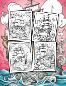 Nautical Ship 30 Pages Printable Coloring Book