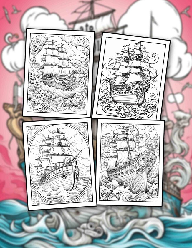 Nautical Ship 30 Pages Printable Coloring Book