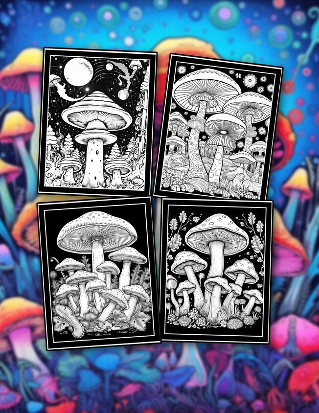 Midnight Mushroom 30 Pages Printable Coloring Book