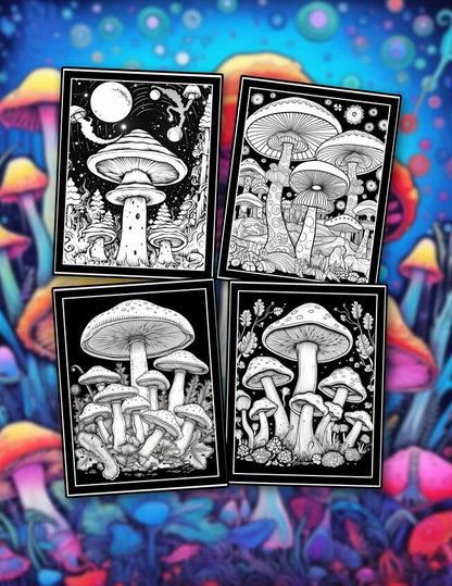 Midnight Mushroom 30 Pages Printable Coloring Book