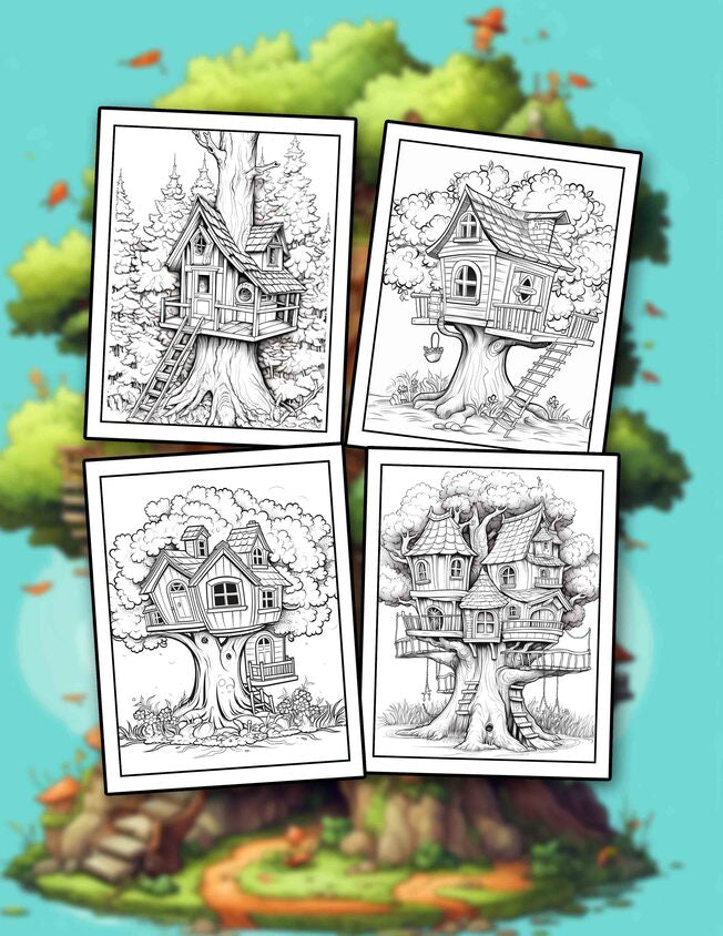 Tree House 30 Pages Printable Coloring Book