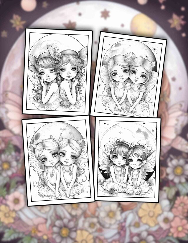 Twin Faeries 30 Pages Printable Coloring Book