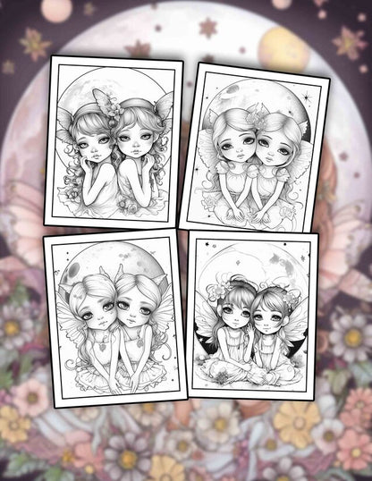 Twin Faeries 30 Pages Printable Coloring Book