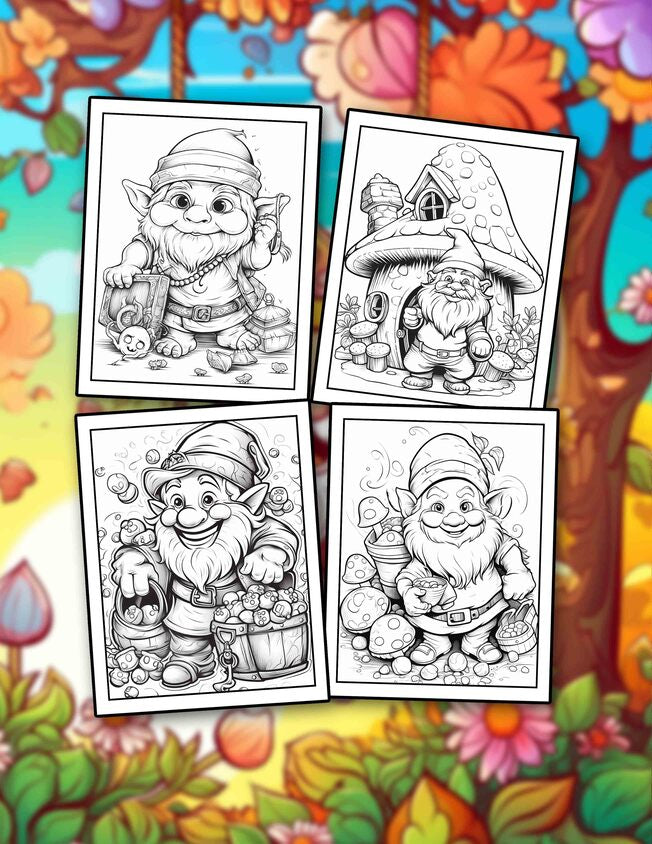 Cute Gnomes 30 Pages Printable Coloring Book