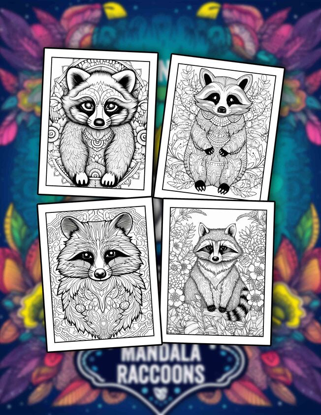 Mandala Raccoons 30 Pages Printable Coloring Book