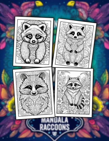 Mandala Raccoons 30 Pages Printable Coloring Book