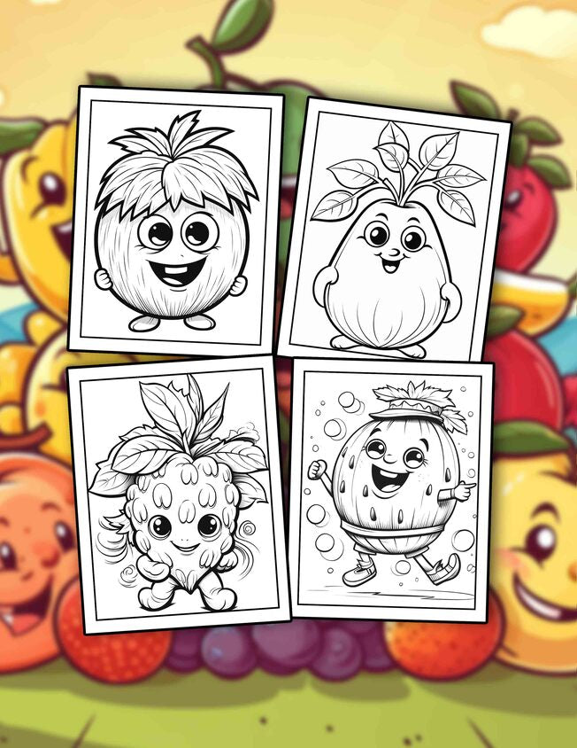Cartoon Fruits 30 Pages Printable Coloring Book