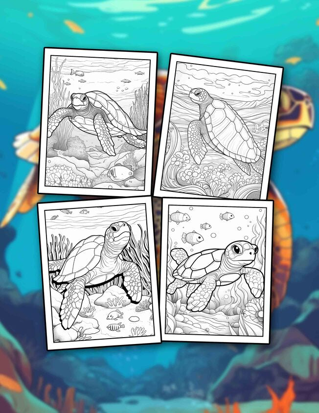 Sea Turtle 30 Pages Printable Coloring Book