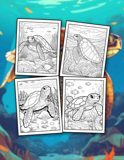 Sea Turtle 30 Pages Printable Coloring Book