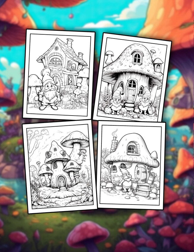 Enchanting Gnomes House 30 Pages Printable Coloring Book