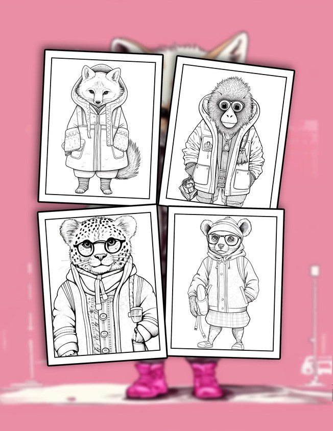 Fashionable Animals 30 Pages Printable Coloring Book