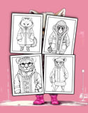 Fashionable Animals 30 Pages Printable Coloring Book