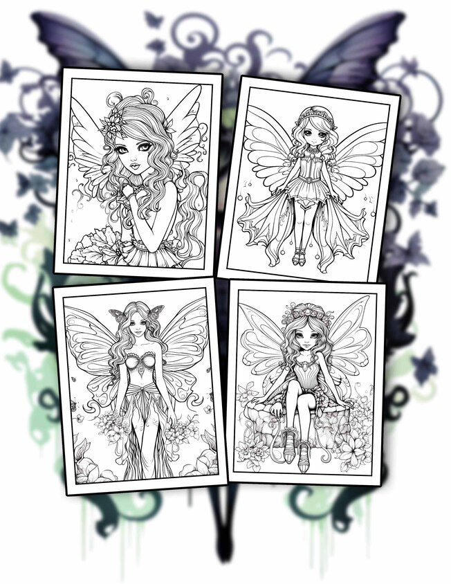 Goth Fairies 30 Pages Printable Coloring Book