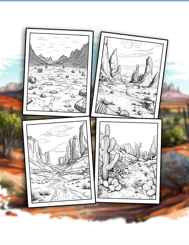 Desert Landscape 30 Pages Printable Coloring Book