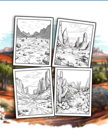 Desert Landscape 30 Pages Printable Coloring Book