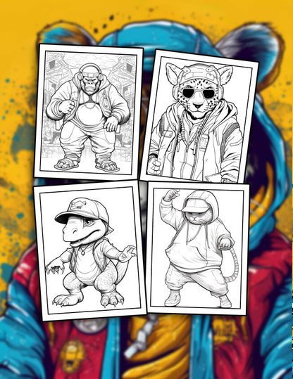 Hip Hop Animals 30 Pages Printable Coloring Book