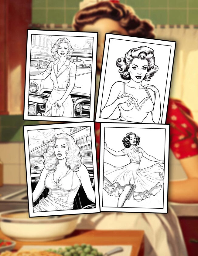 Pin-Up Girls 30 Pages Printable Coloring Book