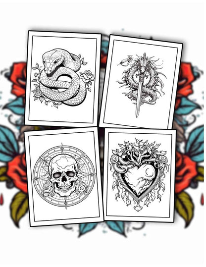 Tattoos Coloring Book 30 Pages Printable Coloring Book