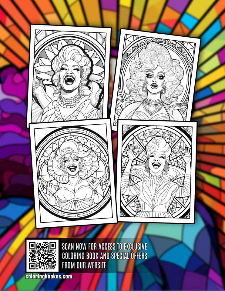 Stained Glass Drag Queen 30 Pages Printable Coloring Book