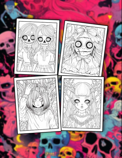 Creepy Anime Girl 30 Pages Printable Coloring Book