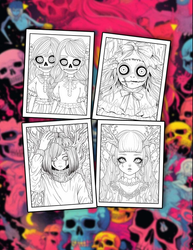 Creepy Anime Girl 30 Pages Printable Coloring Book