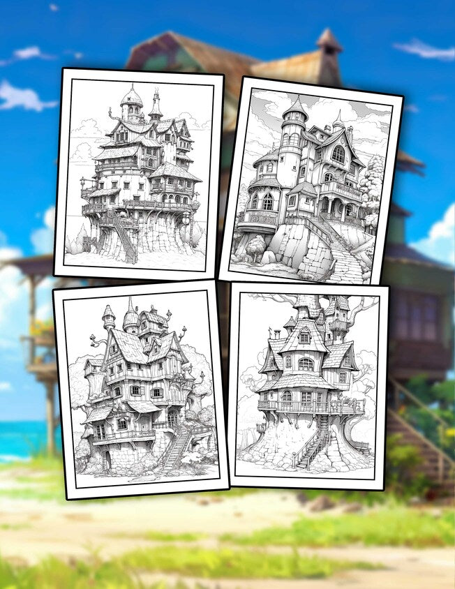 Relaxing Ghibli House Style 30 Pages Printable Coloring Book