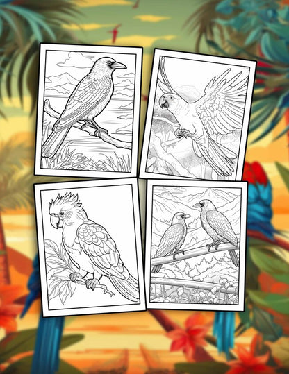 Mindful Crows And Parrots 30 Pages Printable Coloring Book