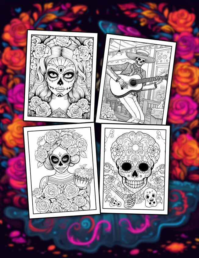 Day Of Dead 30 Pages Printable Coloring Book
